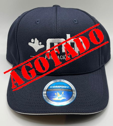 Gorra azul marino de visera curva con logotipo de Fundación MTP. AGOTADA.